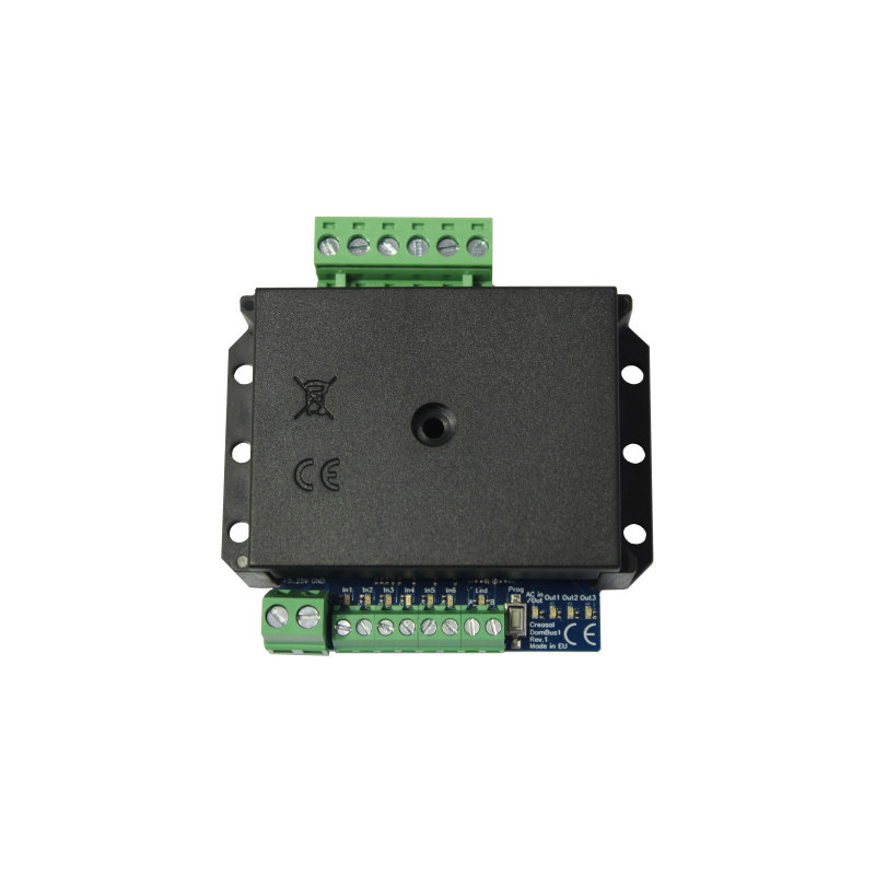 Creasol DomBus1: Domoticz board with 3 relays, 6 inputs, 1 AC input Creasol DomBus1: Domoticz board with 3 relays, 6 inputs, 1 AC input