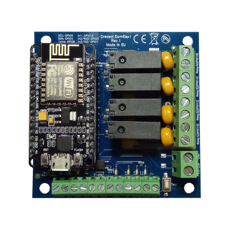 Creasol DomESP1: Input/output/supply board for ESP8266 module