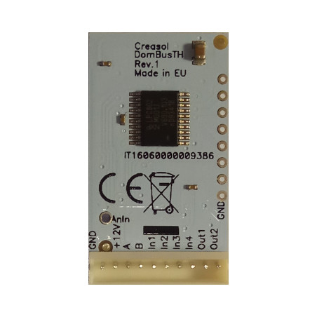 Creasol DomBusTH - Dispositivo Domoticz con sensores de temperatura y humedad, 4 entradas, 2 salidas, 3 LED