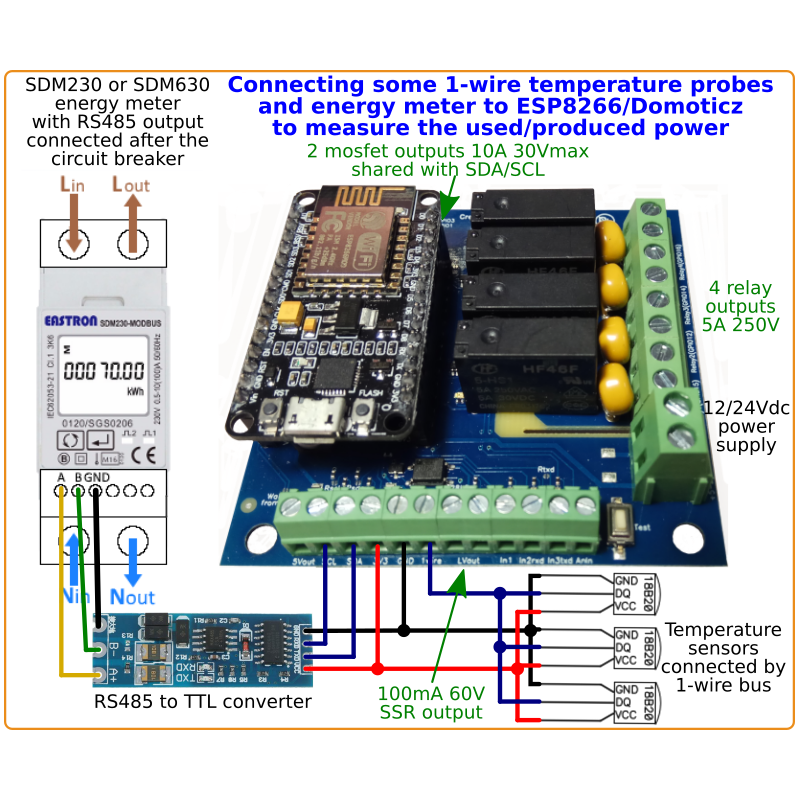 Creasol DomESP1: Input/output/supply board for ESP8266 module