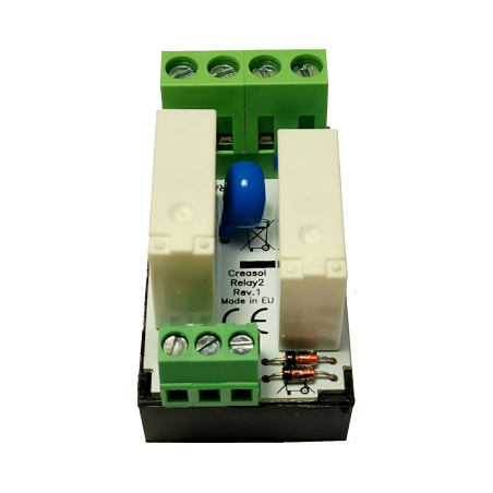 Creasol DomRelay2 - modul 2 relével SPST 250V 5A, 12Vdc tekerccsel