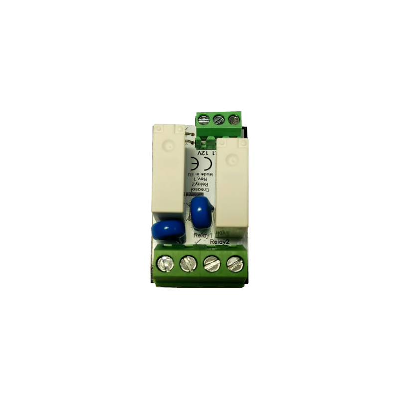 Creasol DomRelay2 - Modul med 2 reläer SPST 250V 5A med 12Vdc-spole