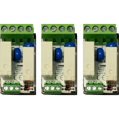 3x Creasol DomRelay2 - Modul mit 2 Relais SPST 250V 5A mit 12VDC Spule