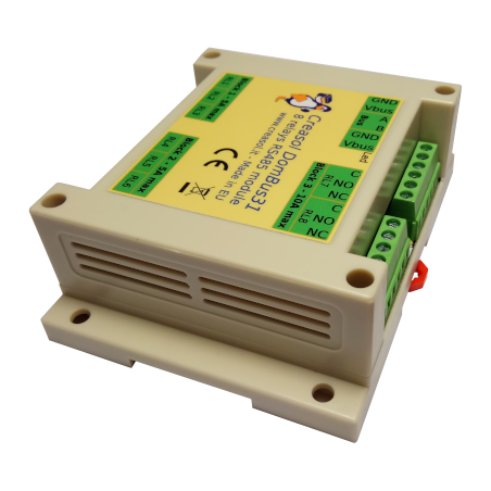 Creasol DomBus31: modulo 8 relè per sistema domotico, a bassissimo consumo energetico