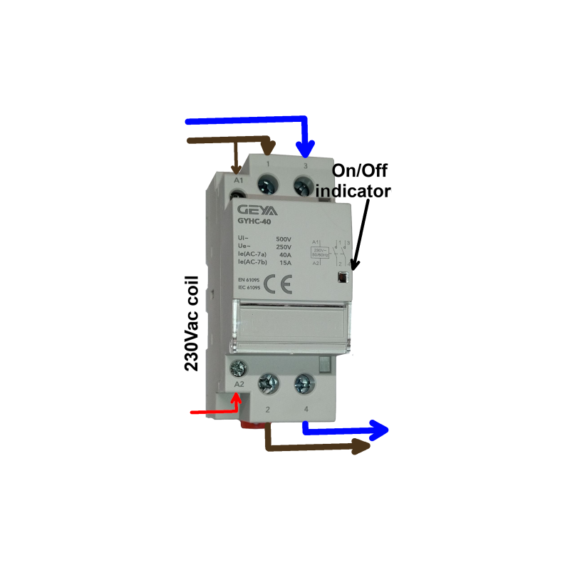 Contacteur Modulaire HSR1-40M/02 - 40A, 2P, 2NC - 220V AC - Pour Tableau Électrique, Montage Sur Rail DIN