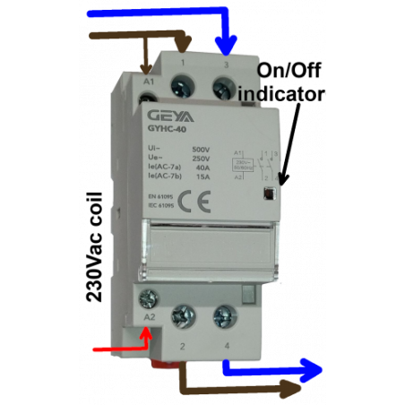 Modulinis kontaktorius 2 poliai 40A su 230V ritė