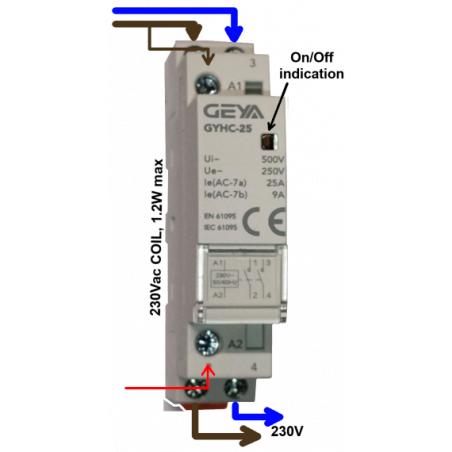 Modular contactor 2 poles 25A with 230V coil