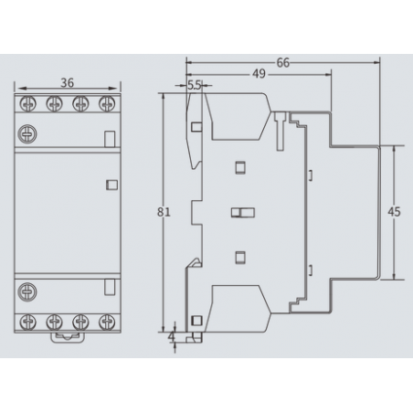 Contactor carril DIN 4 polos 25A con bobina 230V