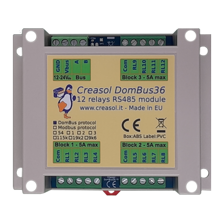 Creasol DomBus36 - 12 relays DIN-rail module for home and industrial automation