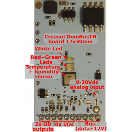 Creasol DomBusTH - Domoticz-Gerät mit Temperatur- und Feuchtigkeitssensoren, 4 Eingängen, 2 Ausgängen, 3 LEDs