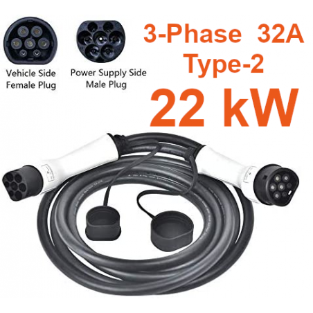 EV charging cable, Type-2, 3 phases, 32A 22kW