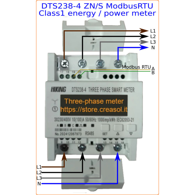 Compteur d'énergie DTS238-4 ZN/S Power avec ModBus et 1 sortie S0 (pulsée), triphasé