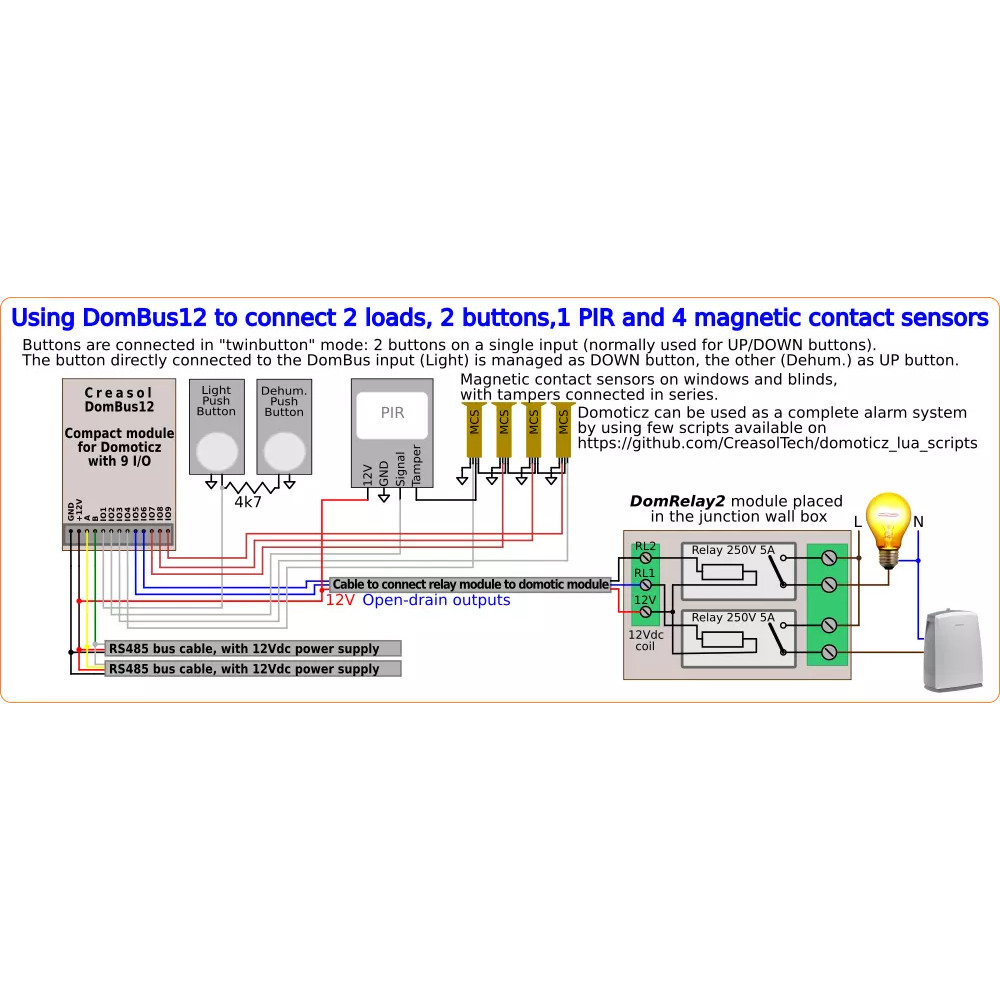 Creasol DomBus12: modul 9 vstupů / výstupů pro Domoticz