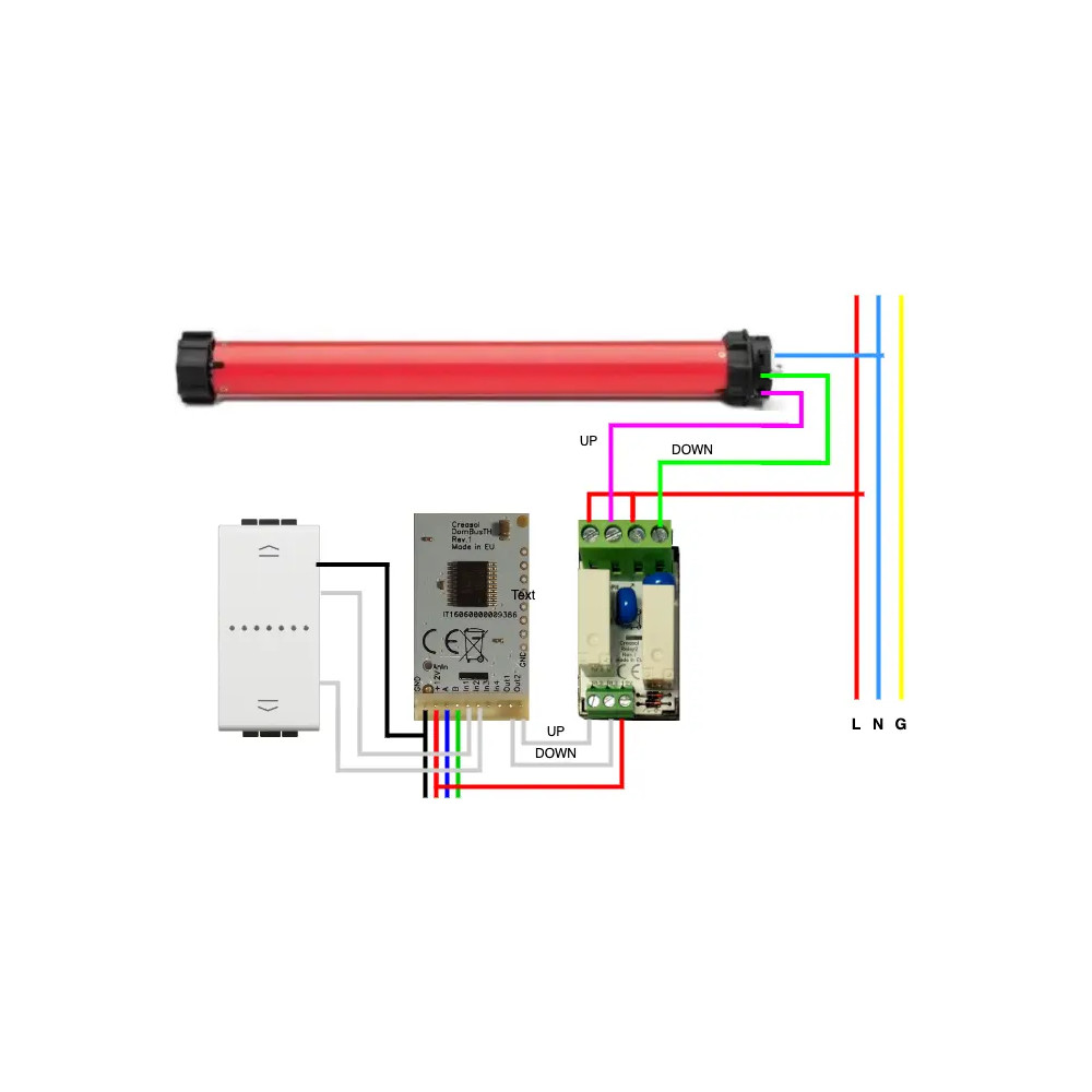 Creasol DomBusTH - Domoticz-enhet med temperatur- og fuktighetssensorer, 4 innganger, 2 utganger, 3 lysdioder