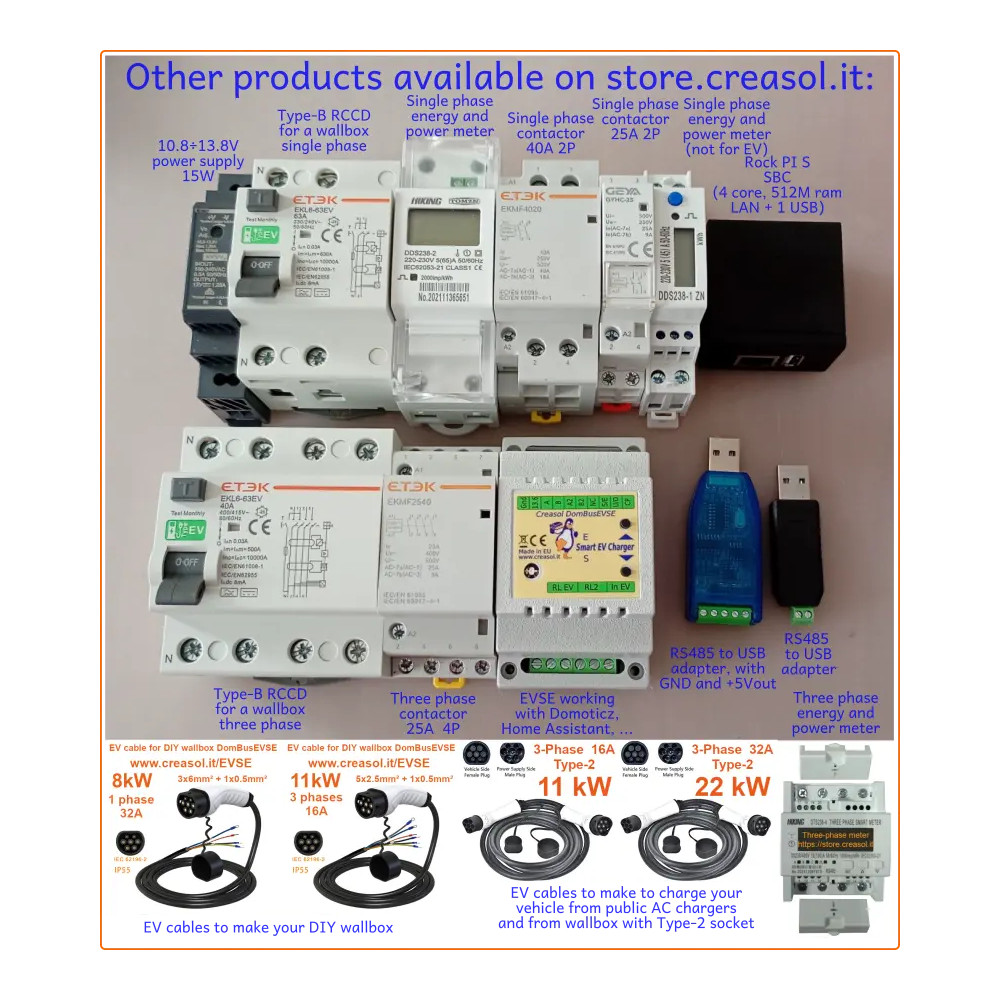 Creasol DomBusEVSE: smart module to make an EV charging station (Wallbox)