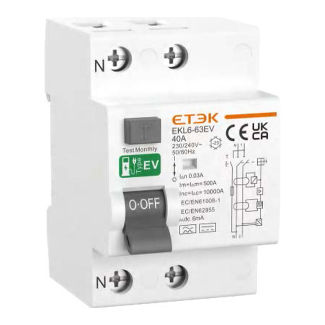 Aardlekschakelaar type EV 2P 240V, 40 of 63A, voor wallbox en voertuigladers