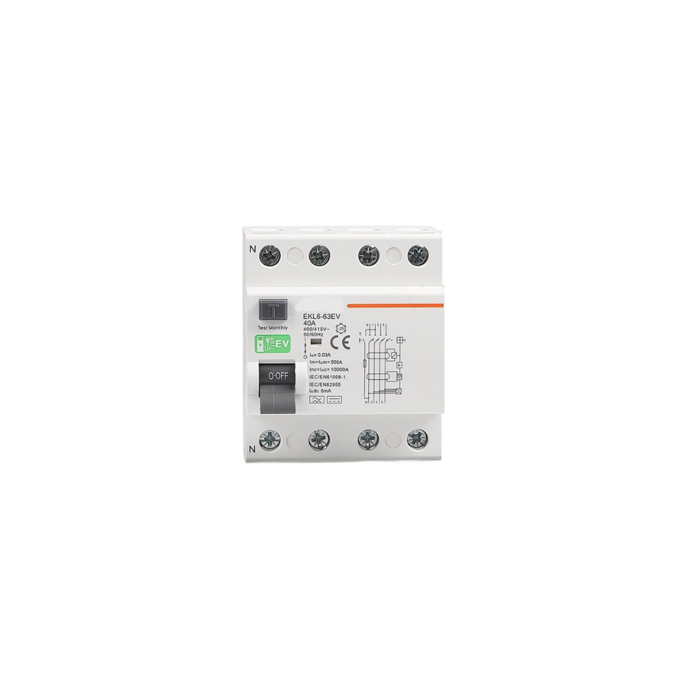 Interruttore differenziale tipo B 4P 400V, 40A, per wallbox trifase e caricabatterie per veicoli