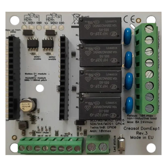 Creasol DomESP1: Input/output/supply board for ESP8266 module