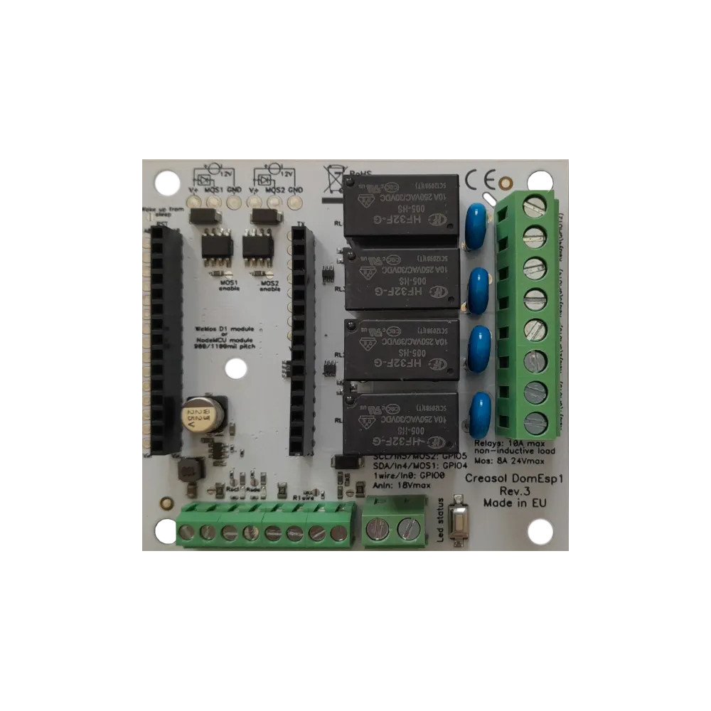 Creasol DomESP1: Input/output/supply board for ESP8266 module