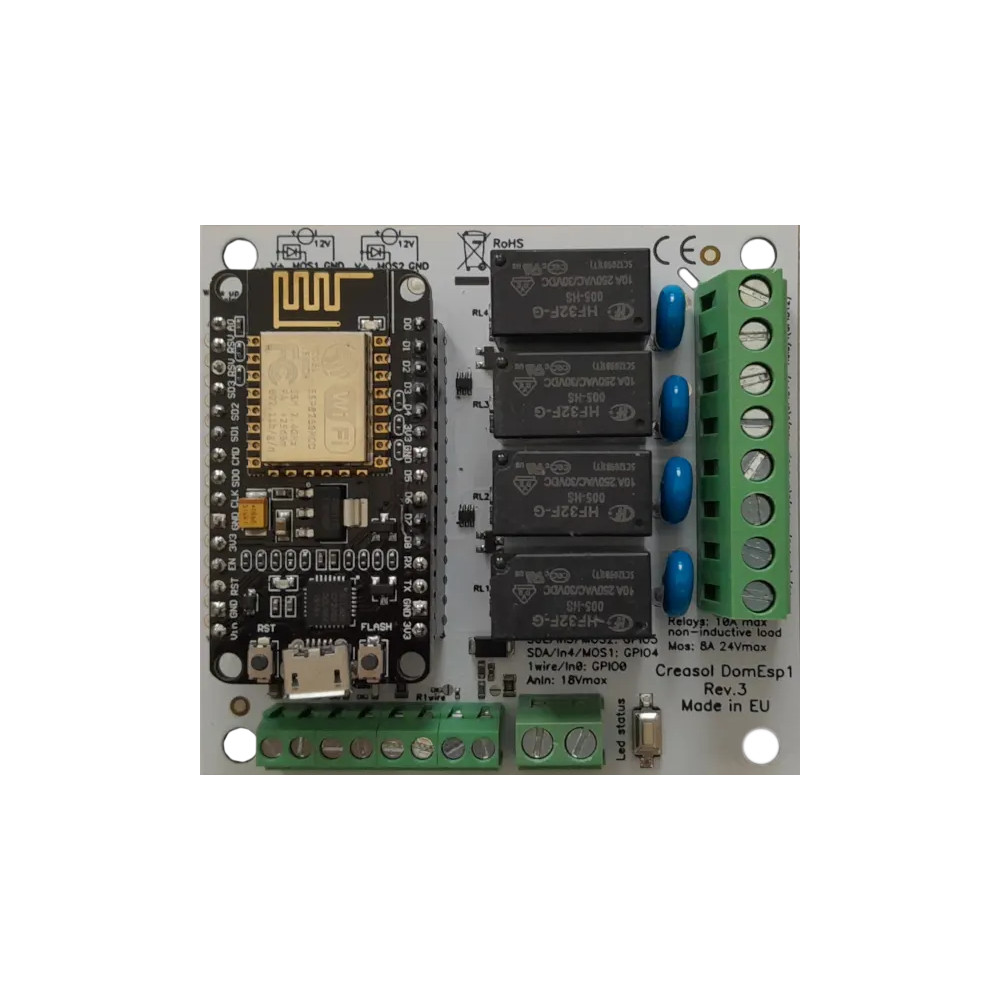 Creasol DomESP1: Input/output/supply board for ESP8266 module
