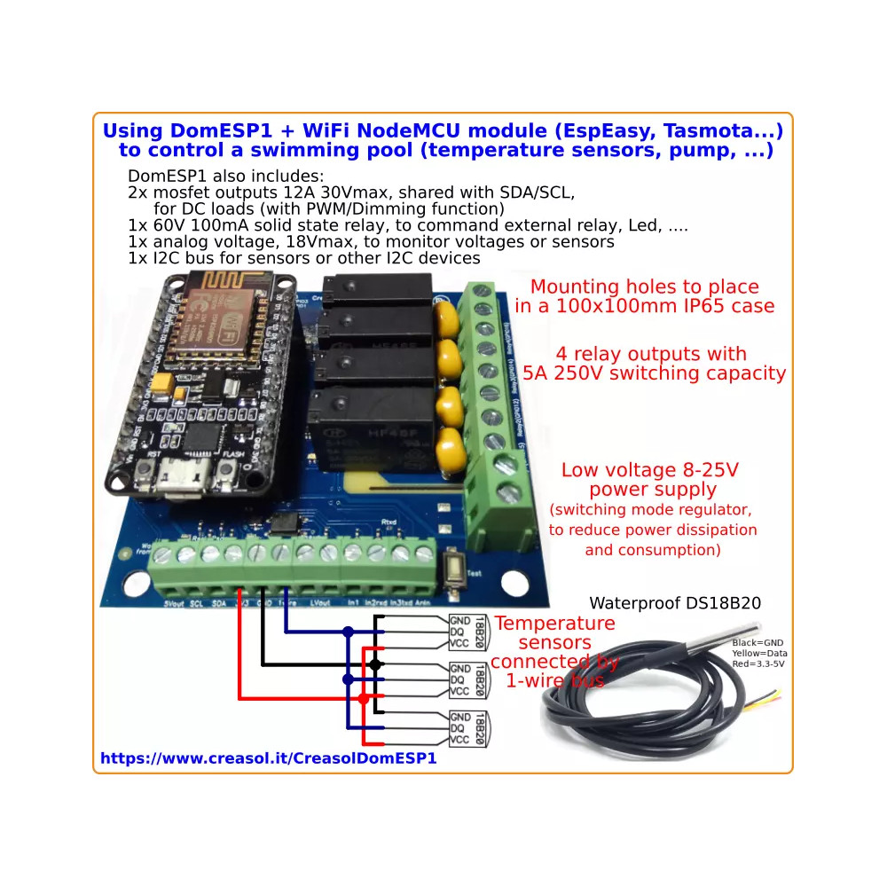 Creasol DomESP1: Input/output/supply board for ESP8266 module