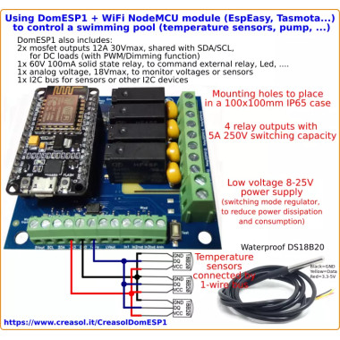 Creasol DomESP1: Input/output/supply board for ESP8266 module