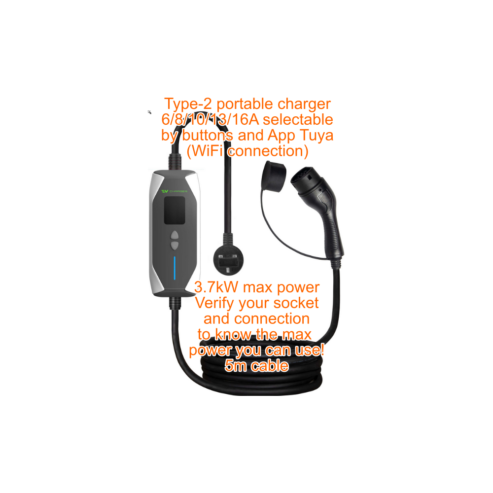 Draagbare EV-lader, 6-8-10-13-16A, met wifi + Tuya-app