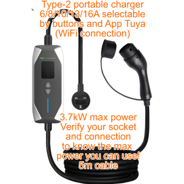 Cargador portátil para vehículos eléctricos, 6-8-10-13-16 A, con WiFi y aplicación Tuya
