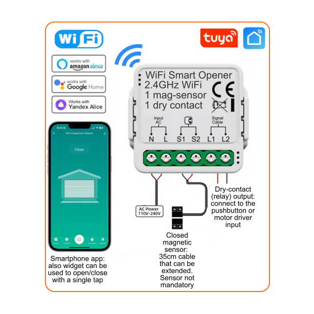 WiFi garage door or gate smart opener