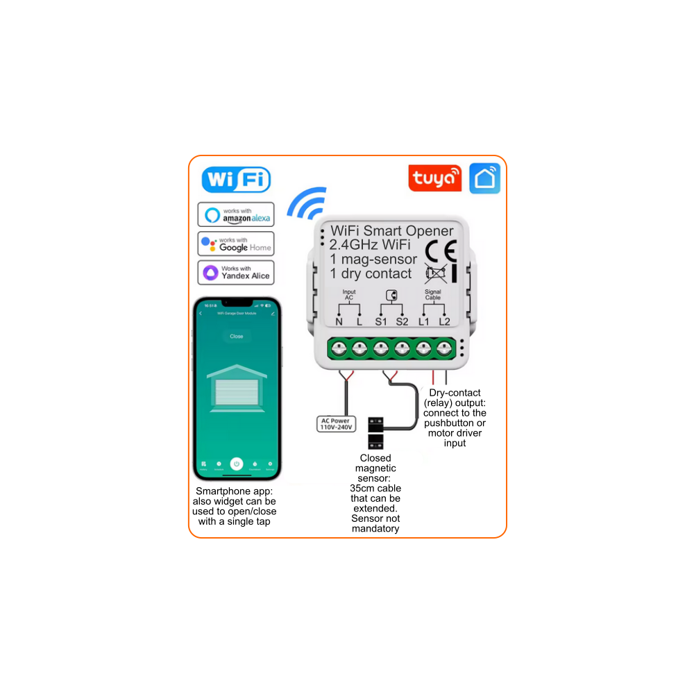 Abridor inteligente de puertas de garaje o portones con WiFi