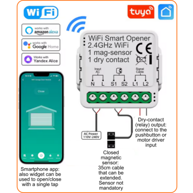 Abridor inteligente de puertas de garaje o portones con WiFi