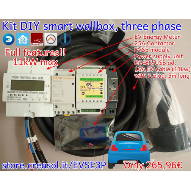 Three phase DIY wallbox KIT for Home Assistant, NodeRED, Domoticz, ...